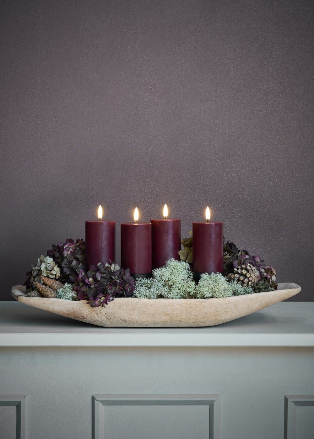 Gaveæske med LED bloklys med spyd, Wine red - H10,1 cm.